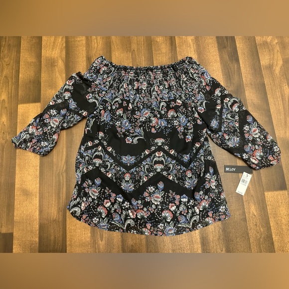 Apt. 9 Black Flutter Sleeve Smocked Blouse - Picture 6 of 9